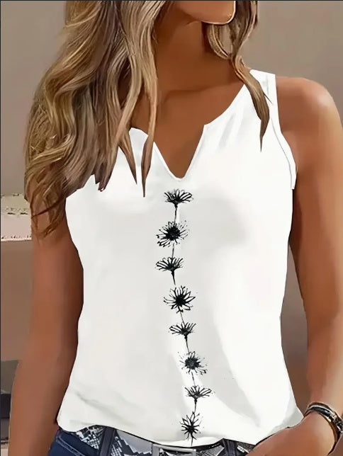 Women's Floral Print Tank Top Notch Neck Sleeveless Summer Casual Top