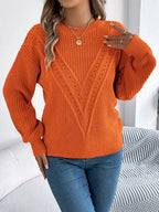 Sarah Express Women's Openwork Round Neck Sweater