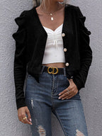 Sarah Express Women's Ribbed V-Neck Button-Up Cardigan