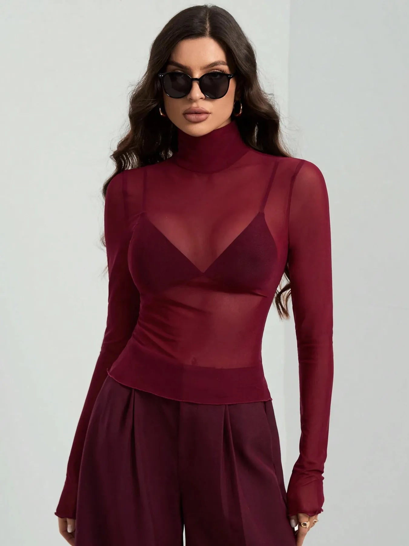 Sarah Express Women's Turtleneck Long Sleeve Top Wine Red