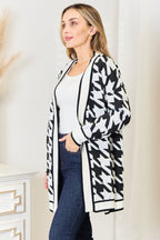 Sarah Express Women's Houndstooth Open Front Longline Cardigan - Fall/Winter Casual Outerwear