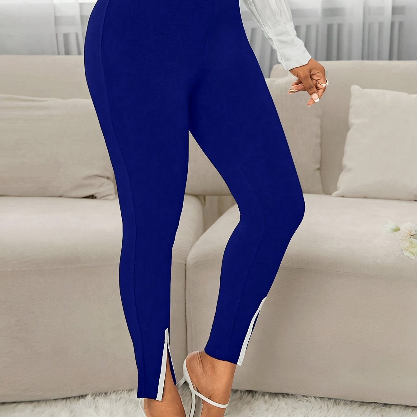 Women's Elegant Slim Fit Chenille Pants High Waist Work Commuter Trousers