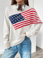 Sarah Express Women's US Flag Round Neck Long Sleeve Sweater