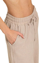 Sarah Express Women’s Woven Crepe Wide Leg Pants with Elastic Waist