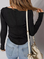 Sarah Express Women's Exposed Seam Ribbed Long Sleeve Top