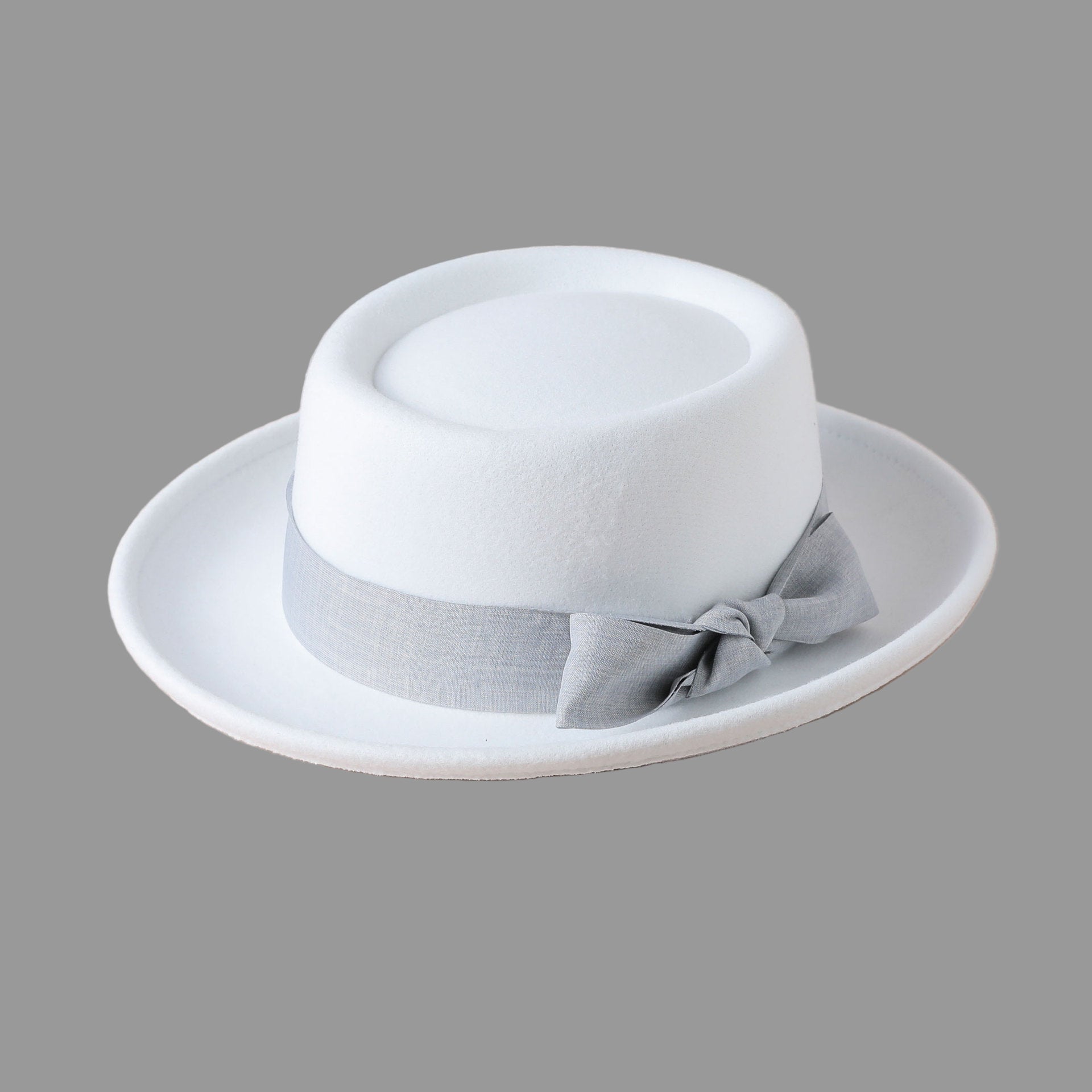 Vintage Flat Top Hat with Bow British Retro Style Women's Fall Winter Cap