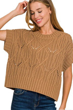 Sarah Express Women’s Short Sleeve Cable Knit Sweater Casual All-Season