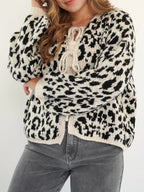 Sarah Express Women's Leopard Tie Front Cardigan