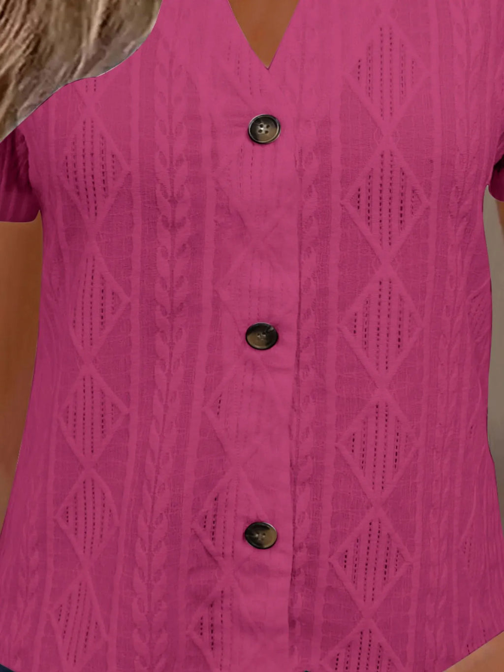 Sarah Express Women's Textured Notched Short Sleeve Blouse