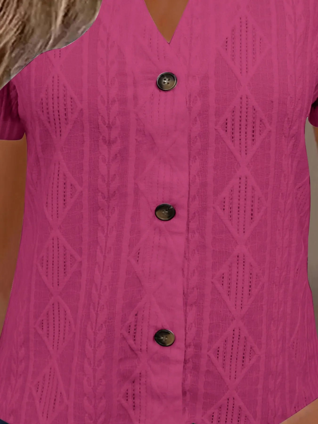 Sarah Express Women's Textured Notched Short Sleeve Blouse