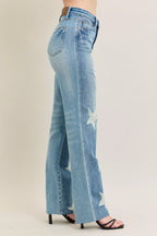 Sarah Express Women’s Plus Size High Rise 90's Straight Jeans with Star Destroy
