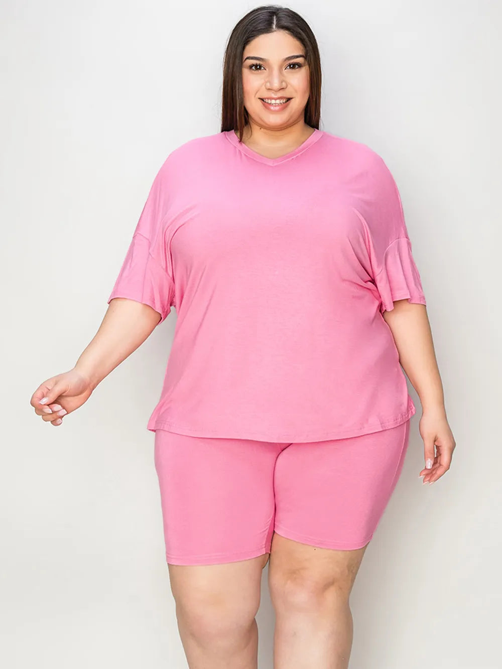 Women's Plus Size V-Neck T-Shirt & Shorts Lounge Set | Fast Shipping