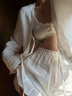 Sarah Express Women's Tie Front Long Sleeve Top and Shorts Set