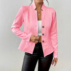 Women's Single-Breasted Blazer Jacket - Stand Collar Office Suit Coat