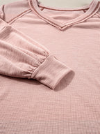 Sarah Express Women's Exposed Seam Ribbed Knit V Neck Top