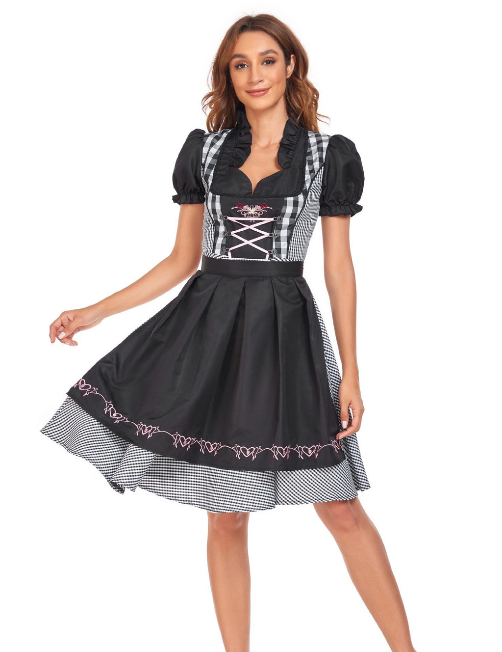 Women's Oktoberfest Dirndl Costume Bavarian Dress with Apron and Ribbon