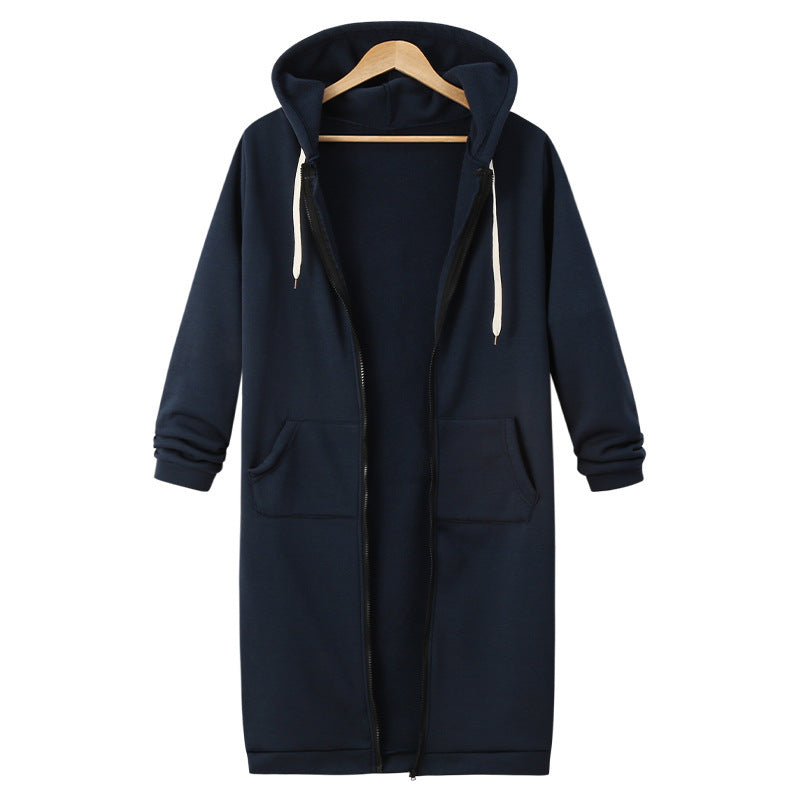 Women's Hooded Fleece Long Jacket with Zipper
