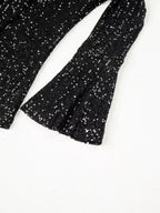 Sarah Express Women's Sequin Mock Neck Bell Sleeve Top - Backless Drape Design