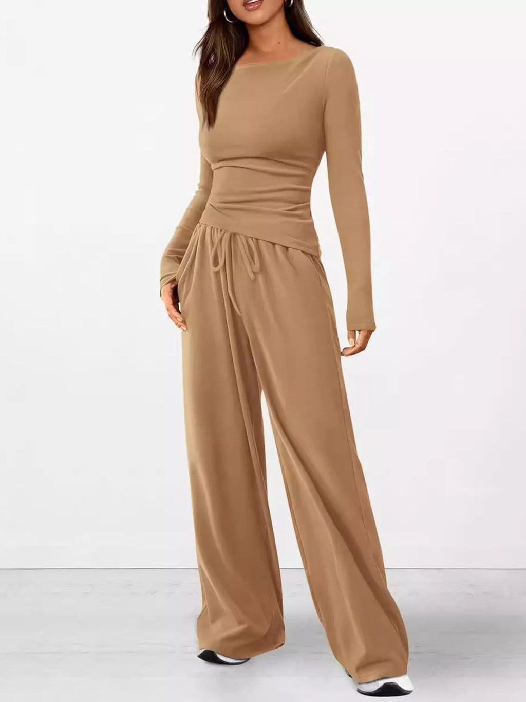 Sarah Express Women's Long Sleeve Top and Wide Leg Pants Set - Two Piece Outfit