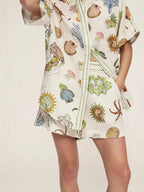 Sarah Express Women's Printed Button Up Shirt and Shorts Set