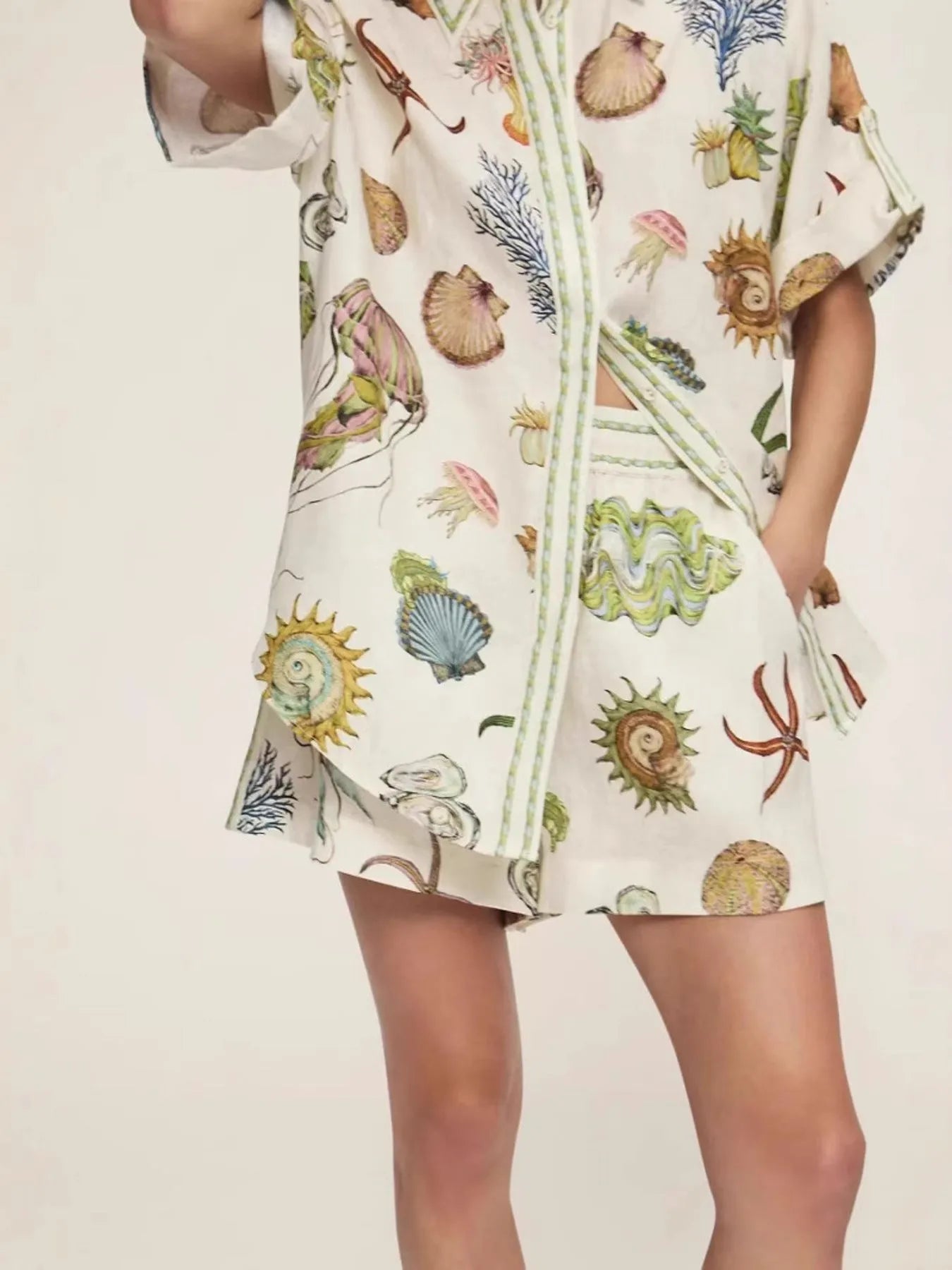 Sarah Express Women's Printed Button Up Shirt and Shorts Set