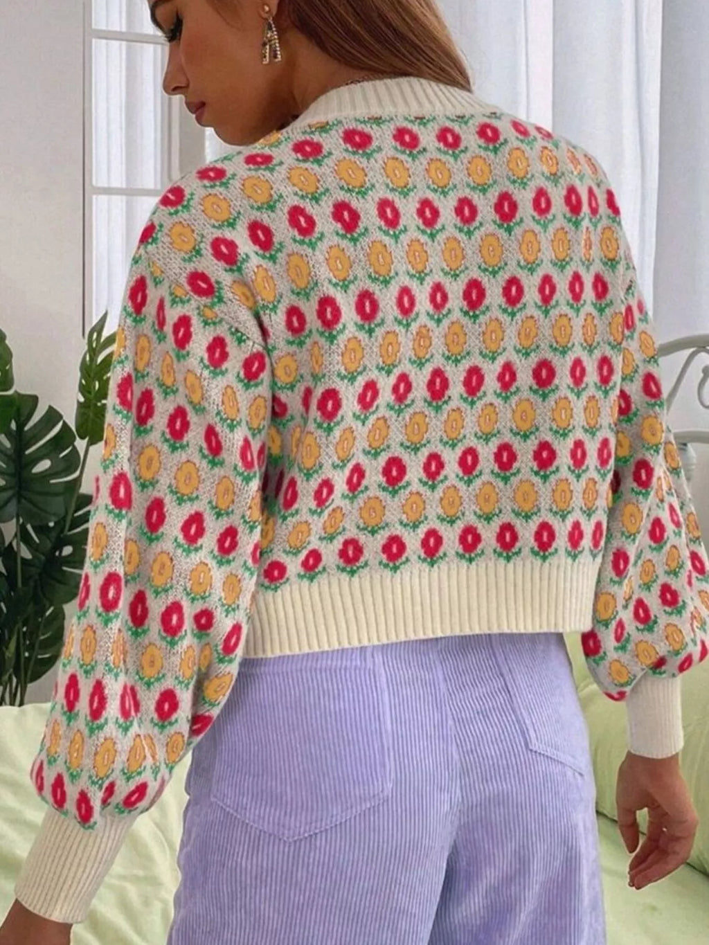 Sarah Express Women's Floral Button Up Long Sleeve Cardigan