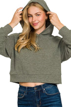 Sarah Express Women’s Ribbed Drop Shoulder Cropped Hoodie Casual