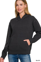 Trendsi Zenana Fleece Kangaroo Pocket Hoodie BLACK