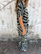 Sarah Express Women's Zebra Print V-Neck Top and Pants Set