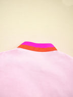 Sarah Express Women's Contrast Trim Notched Short Sleeve Blouse