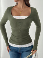 Sarah Express Women's Lace Detail Long Sleeve T-Shirt