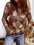 Sarah Express Women's Floral Print Waffle Textured Long Sleeve Top