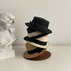Women's Retro Flat Brim Cap with Bow Accent Adjustable Hat