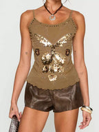 Sarah Express Women's Sequin Butterfly Scoop Neck Cami