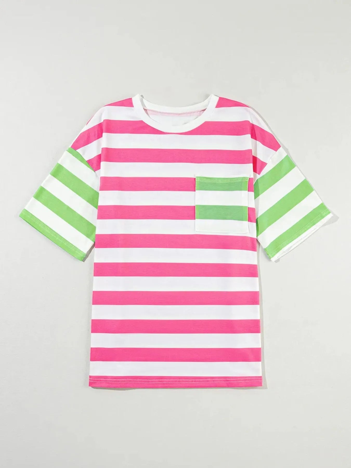 Sarah Express Women's Striped Oversized Short Sleeve T-Shirt with Pocket