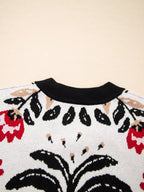 Sarah Express Women's Floral Button Down Cardigan with Geometric Border