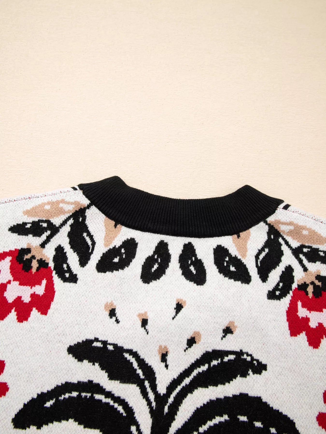 Sarah Express Women's Floral Button Down Cardigan with Geometric Border