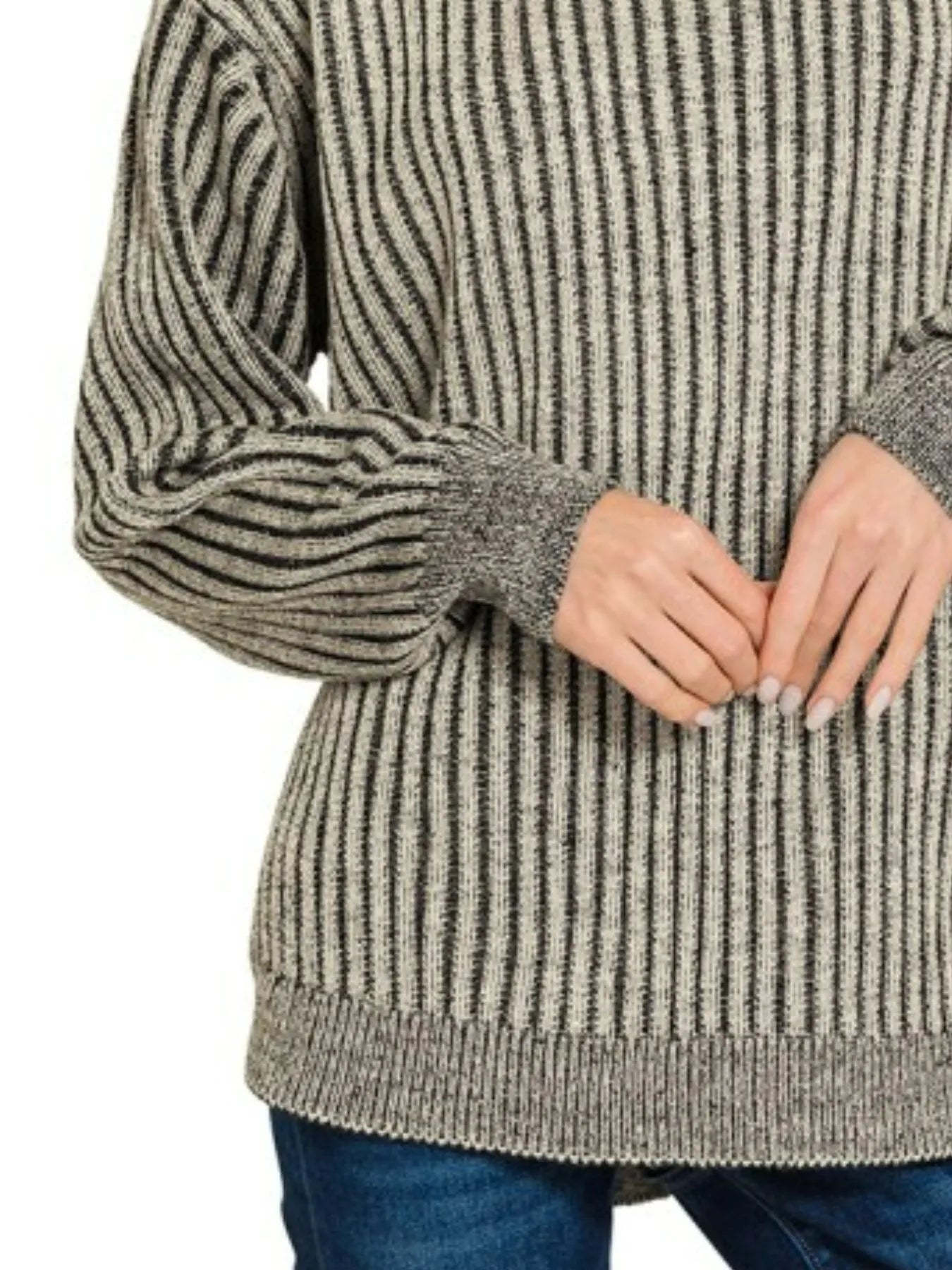 Curved Hem Two-Tone Ribbed Sweater