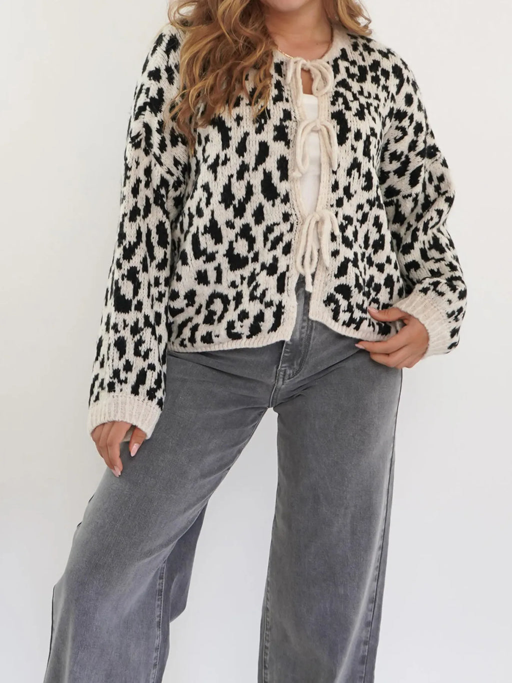 Sarah Express Women's Leopard Tie Front Cardigan