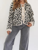 Sarah Express Women's Leopard Tie Front Cardigan