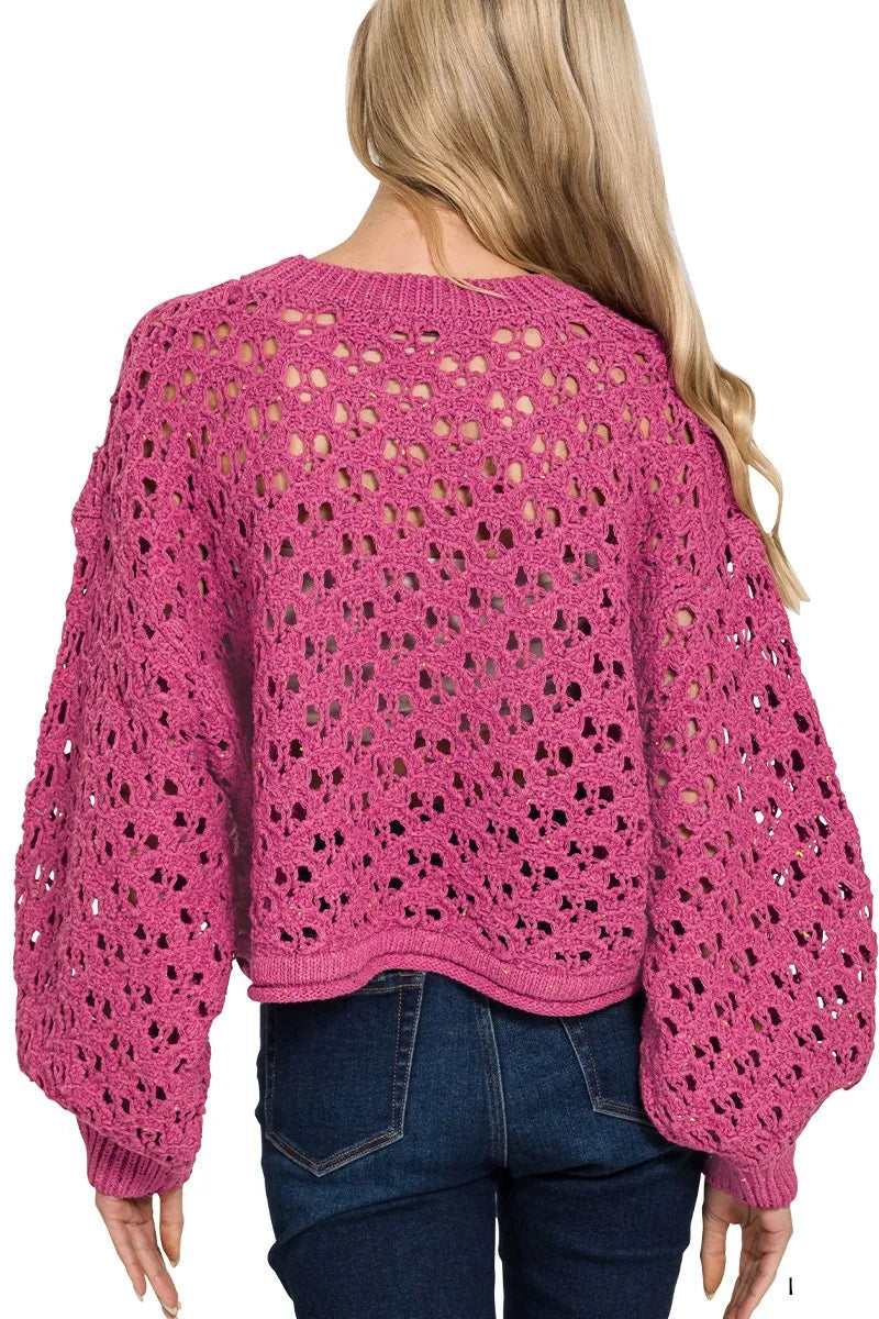 Oversized Cropped Crochet Knit Sweater