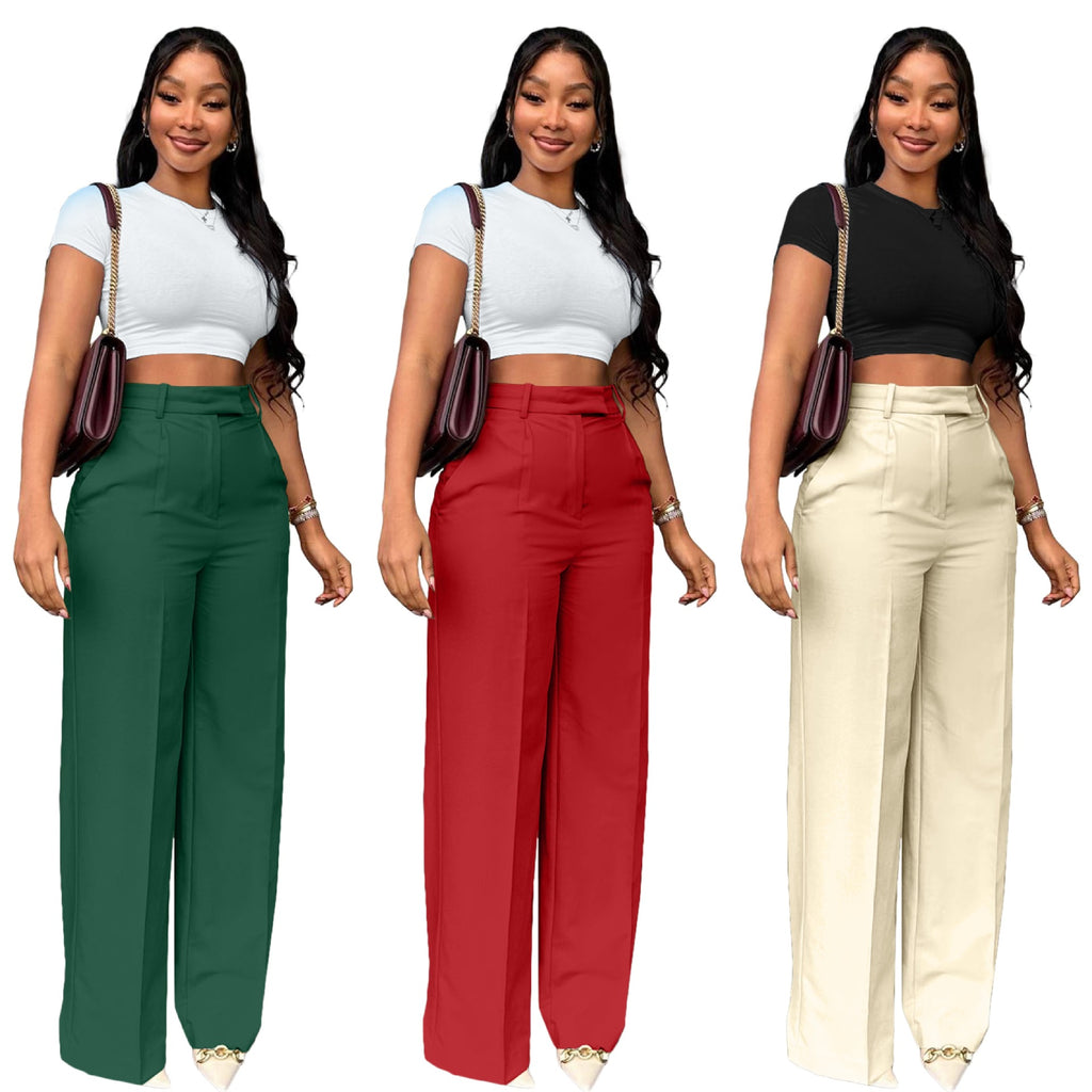 Women's High Waist Wide-Leg Straight Pants