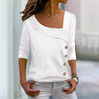 Women's Asymmetric Collar Buckle Detail Long Sleeve Top Pullover