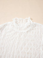 Sarah Express Women's Sheer Mesh Patterned Lettuce Trim Slim Long Sleeve Top