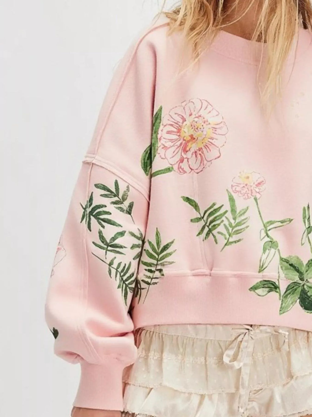 Sarah Express Women's Printed Round Neck Dropped Shoulder Sweatshirt