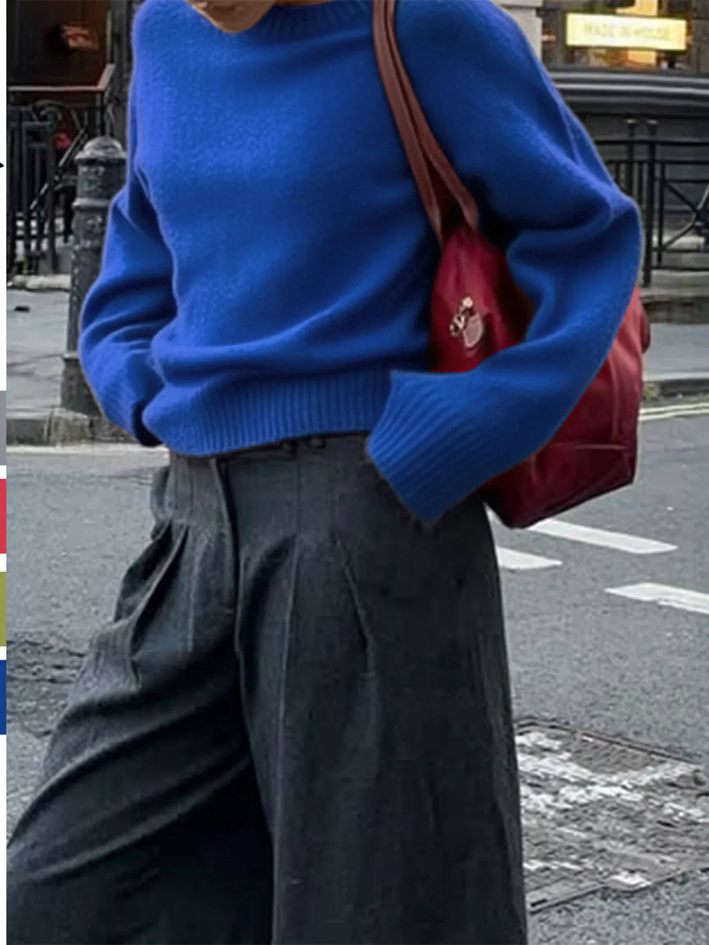 Sarah Express Women's Ribbed Crewneck Drop Shoulder Sweater - Oversized Fit