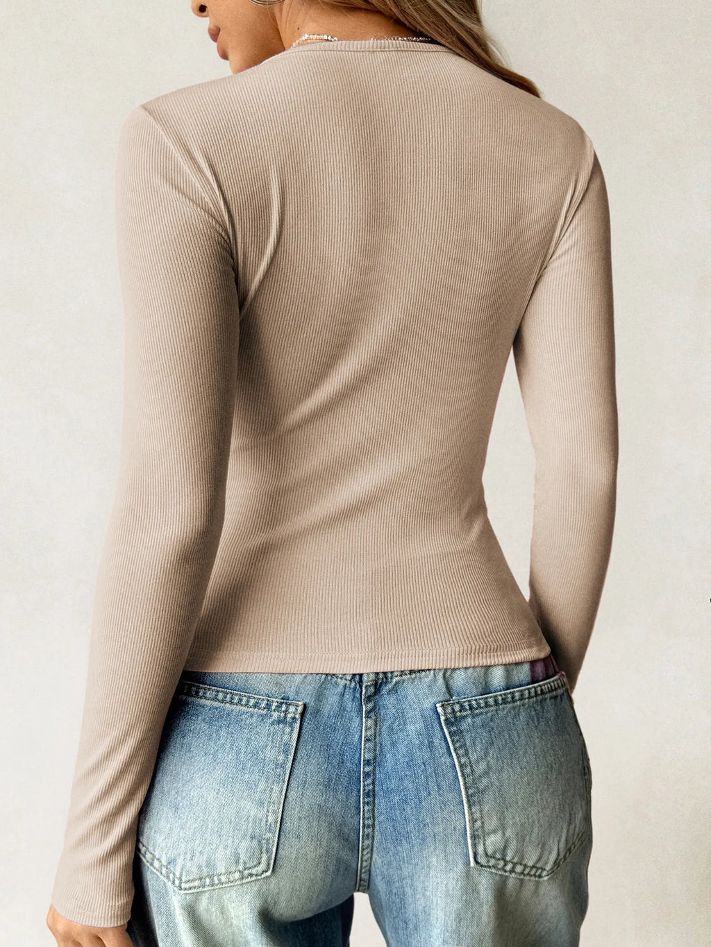 Sarah Express Women's Ribbed Knit Long Sleeve T-Shirt