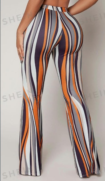 Women's Striped High Waist Flared Leg Pants