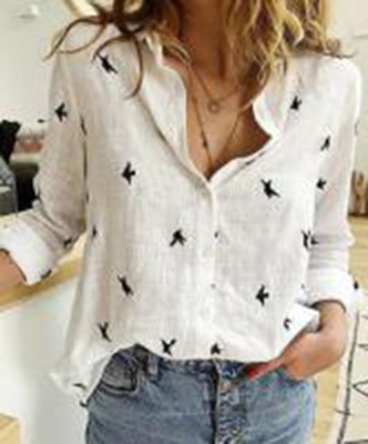 Women's Cotton Linen Button Up Shirt Long Sleeve Lapel Collar Classic Blouse Top