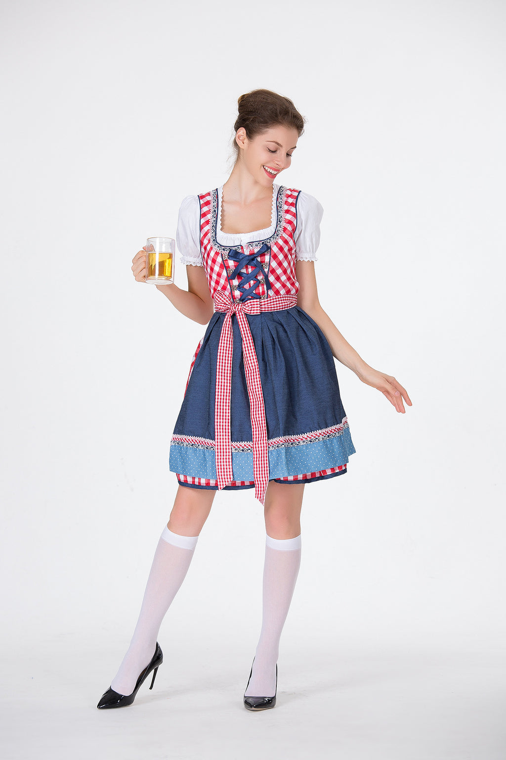 Women's Bavarian Dirndl Beer Dress 3-Piece Oktoberfest Costume with Top Skirt Apron